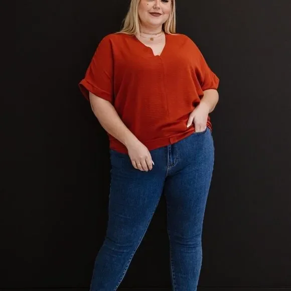 💕 Rust Jodifl Against All Odds Unlined Blouse Oversized Regular Plus New NWT - Picture 4 of 9